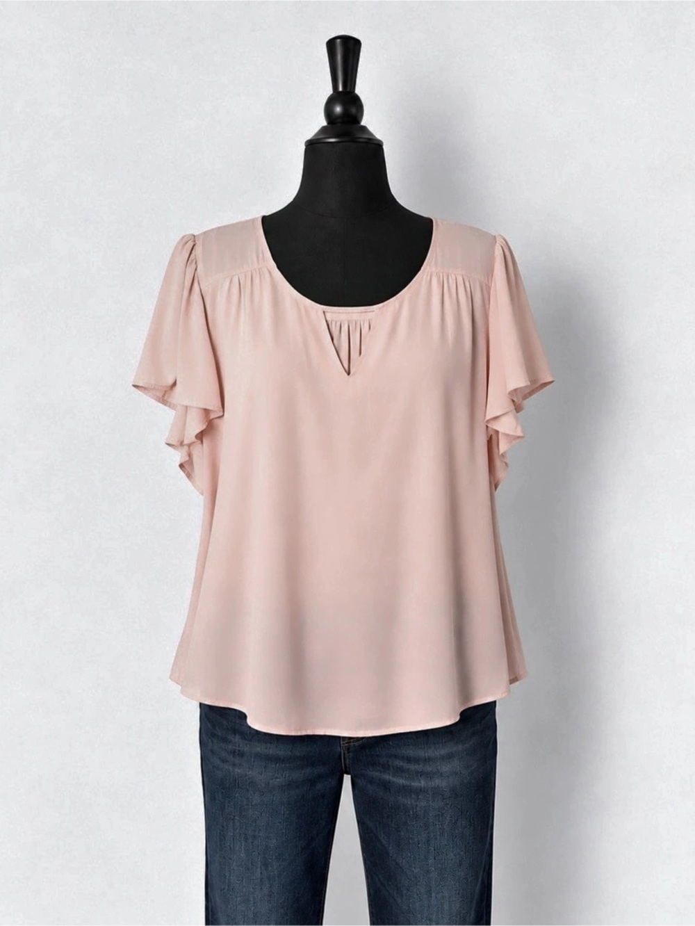 Torrid Harper - Challis Flutter Sleeve V-Neck Blouse, Pink, 2X